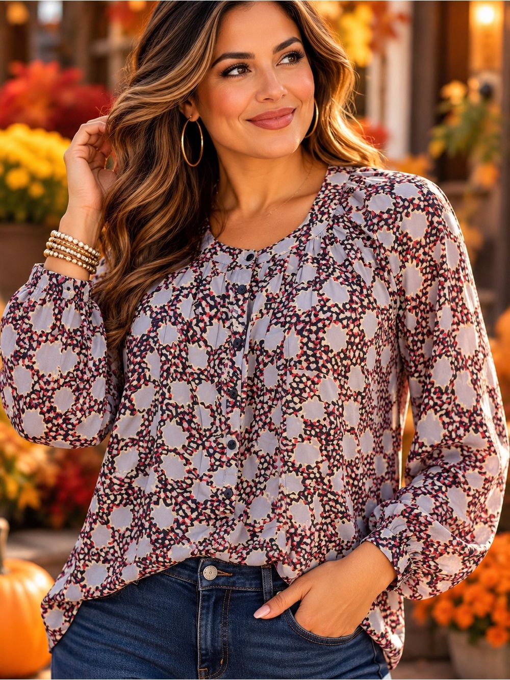 Rynston NWT 3XL 100% Silk Abstract Print Button Front Blouse Plus Size